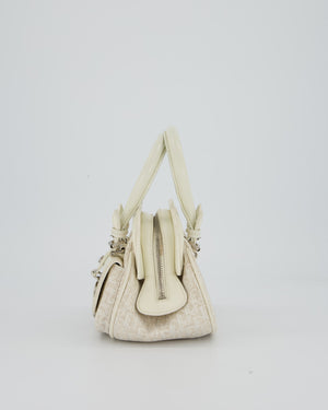 Christian Dior Vintage Mini Detective Bag in White Leather and Oblique Canvas with Silver Hardware