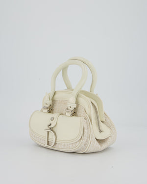 Christian Dior Vintage Mini Detective Bag in White Leather and Oblique Canvas with Silver Hardware
