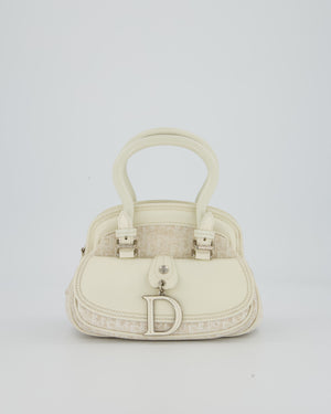 Christian Dior Vintage Mini Detective Bag in White Leather and Oblique Canvas with Silver Hardware