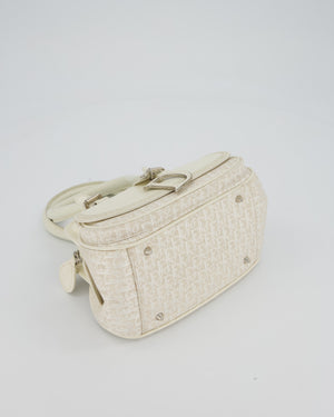 Christian Dior Vintage Mini Detective Bag in White Leather and Oblique Canvas with Silver Hardware