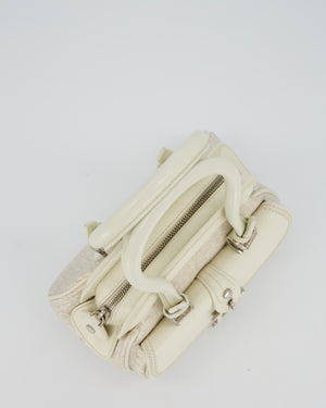 Christian Dior Vintage Mini Detective Bag in White Leather and Oblique Canvas with Silver Hardware