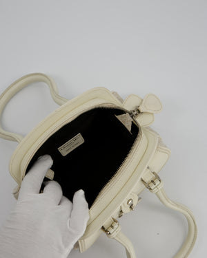 Christian Dior Vintage Mini Detective Bag in White Leather and Oblique Canvas with Silver Hardware