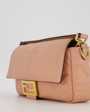 Fendi Blush Pink Baguette Bag in Embossed Nappa Leather with Gold Hardware