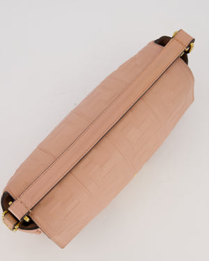 Fendi Blush Pink Baguette Bag in Embossed Nappa Leather with Gold Hardware