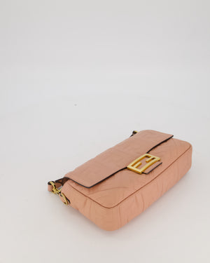 Fendi Blush Pink Baguette Bag in Embossed Nappa Leather with Gold Hardware