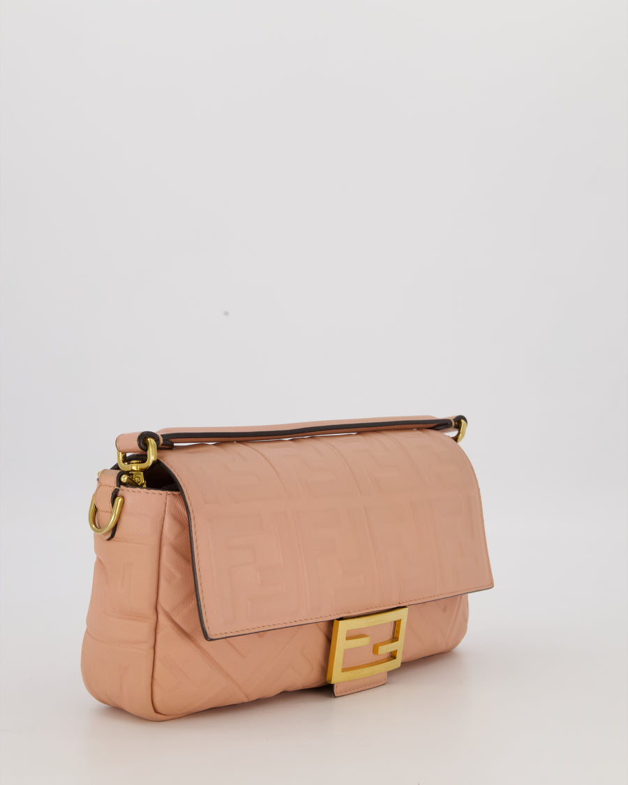 Fendi Blush Pink Baguette Bag in Embossed Nappa Leather with Gold Hardware