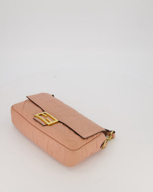 Fendi Blush Pink Baguette Bag in Embossed Nappa Leather with Gold Hardware