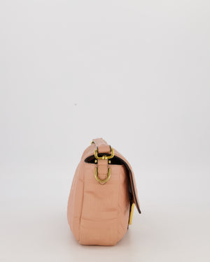 Fendi Blush Pink Baguette Bag in Embossed Nappa Leather with Gold Hardware
