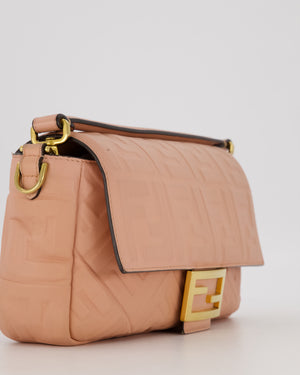 Fendi Blush Pink Baguette Bag in Embossed Nappa Leather with Gold Hardware