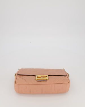 Fendi Blush Pink Baguette Bag in Embossed Nappa Leather with Gold Hardware
