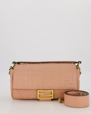 Fendi Blush Pink Baguette Bag in Embossed Nappa Leather with Gold Hardware