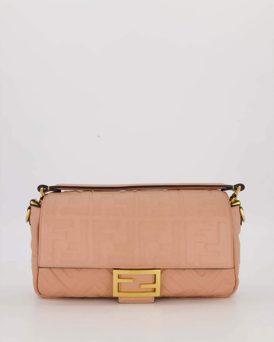 Fendi Blush Pink Baguette Bag in Embossed Nappa Leather with Gold Hardware