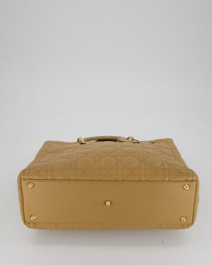 Christian Dior Beige Large Lady Dior Bag In Lambskin Leather With Silver Hardware