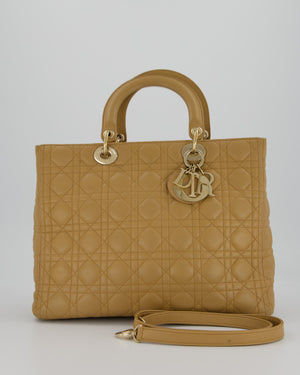 Christian Dior Beige Large Lady Dior Bag In Lambskin Leather With Silver Hardware