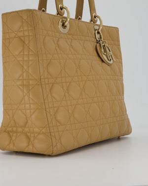 Christian Dior Beige Large Lady Dior Bag In Lambskin Leather With Silver Hardware