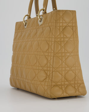 Christian Dior Beige Large Lady Dior Bag In Lambskin Leather With Silver Hardware