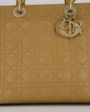 Christian Dior Beige Large Lady Dior Bag In Lambskin Leather With Silver Hardware