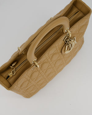 Christian Dior Beige Large Lady Dior Bag In Lambskin Leather With Silver Hardware