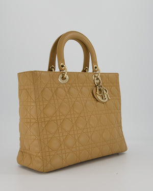 Christian Dior Beige Large Lady Dior Bag In Lambskin Leather With Silver Hardware
