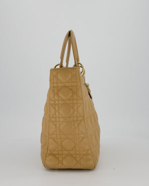 Christian Dior Beige Large Lady Dior Bag In Lambskin Leather With Silver Hardware