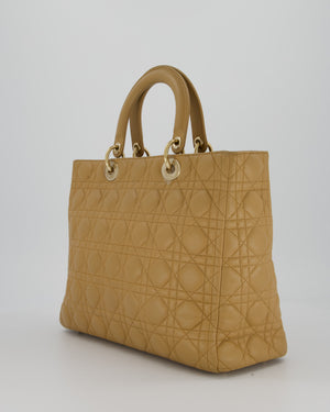 Christian Dior Beige Large Lady Dior Bag In Lambskin Leather With Silver Hardware