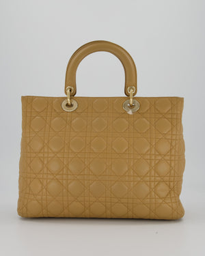 Christian Dior Beige Large Lady Dior Bag In Lambskin Leather With Silver Hardware