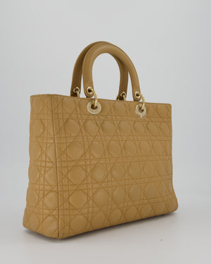 Christian Dior Beige Large Lady Dior Bag In Lambskin Leather With Silver Hardware