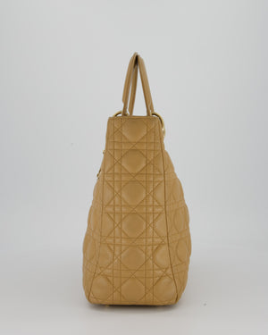 Christian Dior Beige Large Lady Dior Bag In Lambskin Leather With Silver Hardware