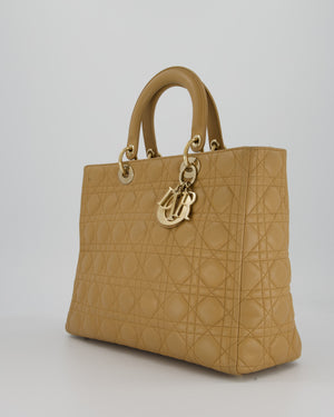 Christian Dior Beige Large Lady Dior Bag In Lambskin Leather With Silver Hardware