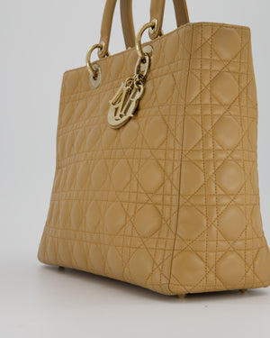 Christian Dior Beige Large Lady Dior Bag In Lambskin Leather With Silver Hardware