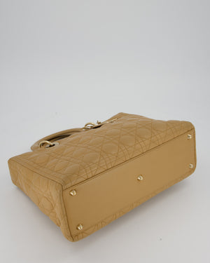 Christian Dior Beige Large Lady Dior Bag In Lambskin Leather With Silver Hardware