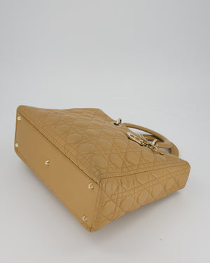 Christian Dior Beige Large Lady Dior Bag In Lambskin Leather With Silver Hardware