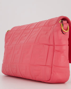 Fendi Pink Baguette Large Shoulder Bag in Embossed Leather with Gold Hardware
