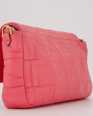 Fendi Pink Baguette Large Shoulder Bag in Embossed Leather with Gold Hardware