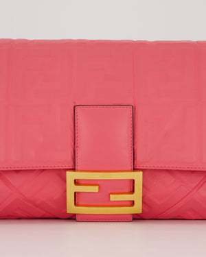 Fendi Pink Baguette Large Shoulder Bag in Embossed Leather with Gold Hardware