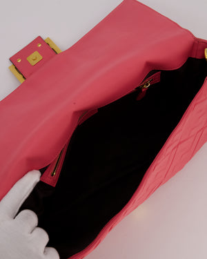 Fendi Pink Baguette Large Shoulder Bag in Embossed Leather with Gold Hardware