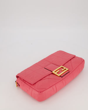 Fendi Pink Baguette Large Shoulder Bag in Embossed Leather with Gold Hardware