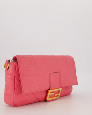 Fendi Pink Baguette Large Shoulder Bag in Embossed Leather with Gold Hardware