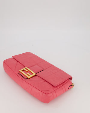 Fendi Pink Baguette Large Shoulder Bag in Embossed Leather with Gold Hardware