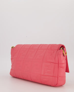 Fendi Pink Baguette Large Shoulder Bag in Embossed Leather with Gold Hardware