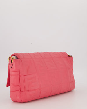 Fendi Pink Baguette Large Shoulder Bag in Embossed Leather with Gold Hardware