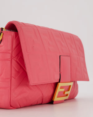 Fendi Pink Baguette Large Shoulder Bag in Embossed Leather with Gold Hardware