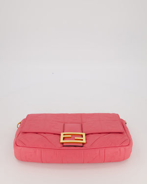 Fendi Pink Baguette Large Shoulder Bag in Embossed Leather with Gold Hardware
