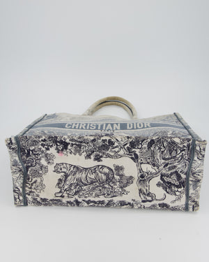 Christian Dior Blue and Grey Toile de Jouy Animals Large Book Tote with Animal Embroideries and Logo