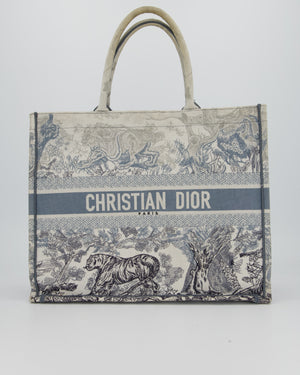 Christian Dior Blue and Grey Toile de Jouy Animals Large Book Tote with Animal Embroideries and Logo