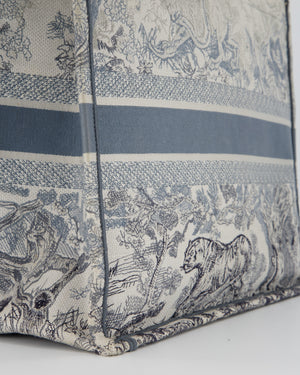 Christian Dior Blue and Grey Toile de Jouy Animals Large Book Tote with Animal Embroideries and Logo
