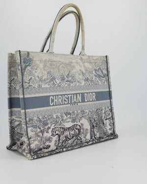 Christian Dior Blue and Grey Toile de Jouy Animals Large Book Tote with Animal Embroideries and Logo