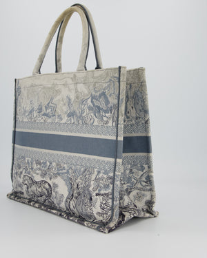 Christian Dior Blue and Grey Toile de Jouy Animals Large Book Tote with Animal Embroideries and Logo
