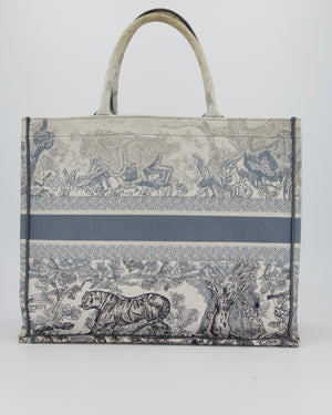 Christian Dior Blue and Grey Toile de Jouy Animals Large Book Tote with Animal Embroideries and Logo