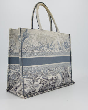 Christian Dior Blue and Grey Toile de Jouy Animals Large Book Tote with Animal Embroideries and Logo